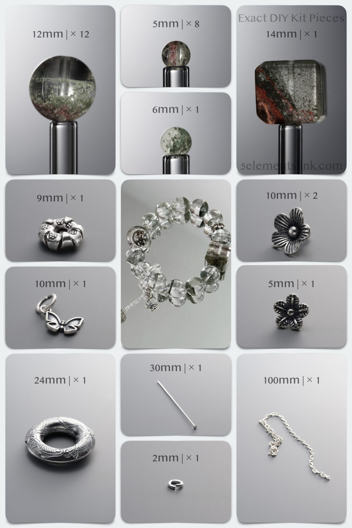 Natural Green Phantom Quartz & Neo-Chinese Silver DIY Gemstone Bead Bracelet Kit - Image 2