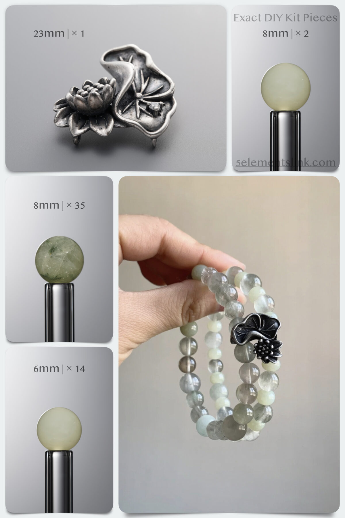 Natural Hetian Jade & Green Rabbit Hair Quartz Neo-Chinese DIY Bracelet Kit - Image 1