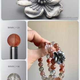 Natural Red Phantom Quartz & Gray Rabbit Hair Neo-Chinese DIY Bracelet Kit