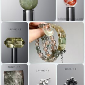 Natural Green Rabbit Hair & Enhydro Quartz Neo-Chinese DIY Bracelet Kit
