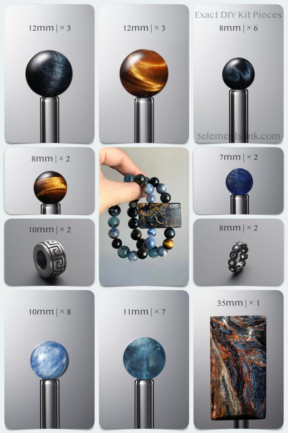 Natural Pietersite & Aquamarine Ocean Awakening DIY Bracelet Kit - Image 1