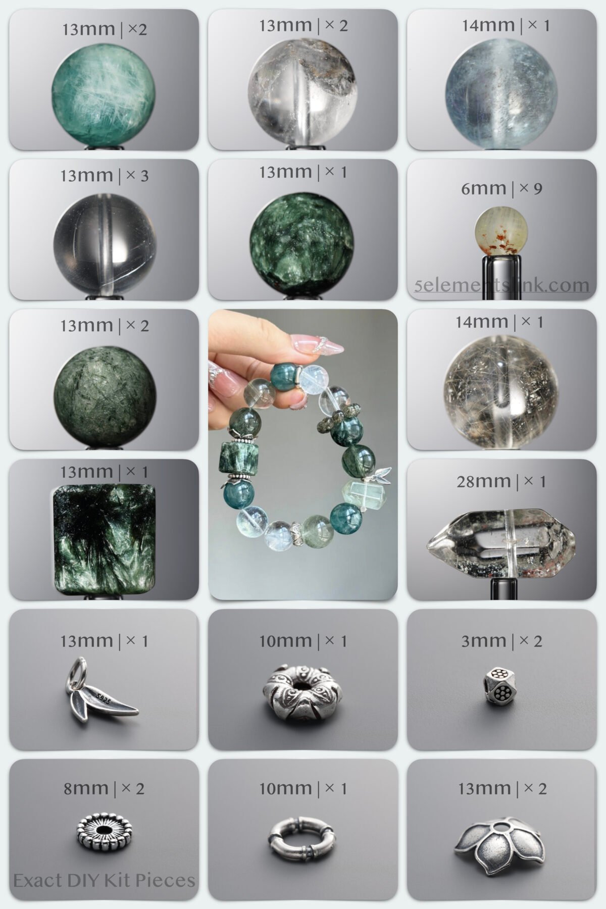 Natural Seraphinite & Kyanite 6-Crystal Forest Ocean Awakening DIY Bracelet Kit - Image 1