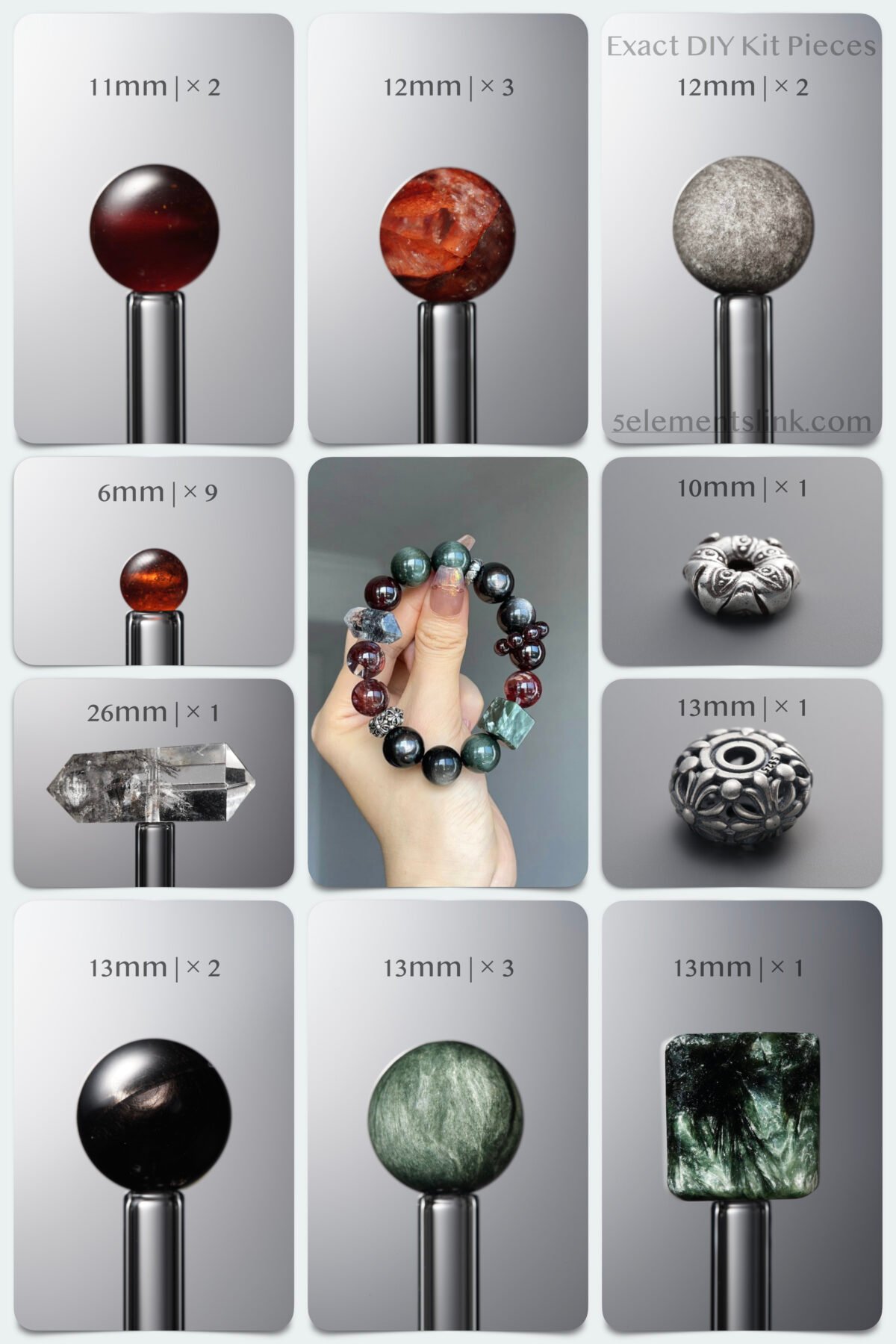 Natural Garnet & Golden Fortune Stone 7-Crystal Fate Blasting DIY Bracelet Kit - Image 1