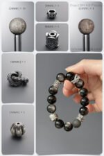 Natural Meteorite & Silver Obsidian Dark Protection DIY Bracelet Kit