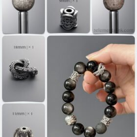 Natural Meteorite & Silver Obsidian Dark Protection DIY Bracelet Kit