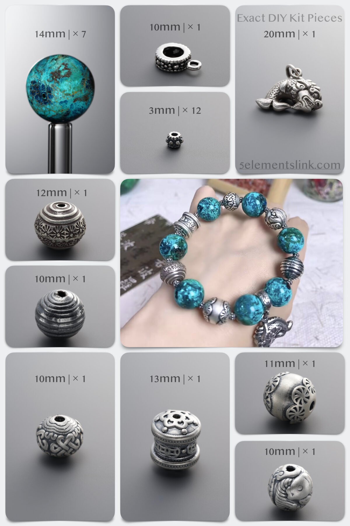 Natural Phoenix Stone & Vintage Silver Timeless Awakening DIY Bracelet Kit - Image 1