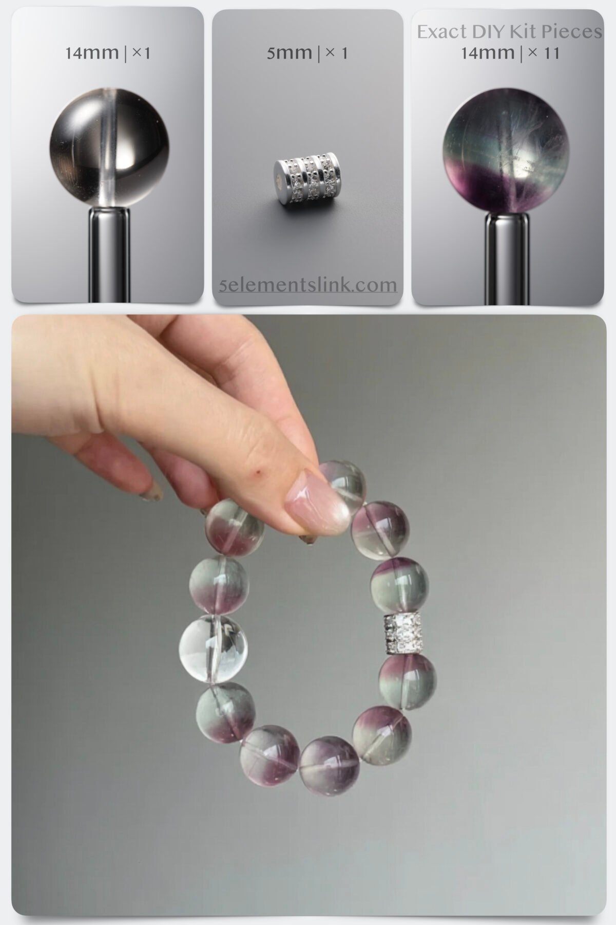 Natural Bi-Color Fluorite & Clear Quartz Mind Blast DIY Bracelet Kit - Image 1