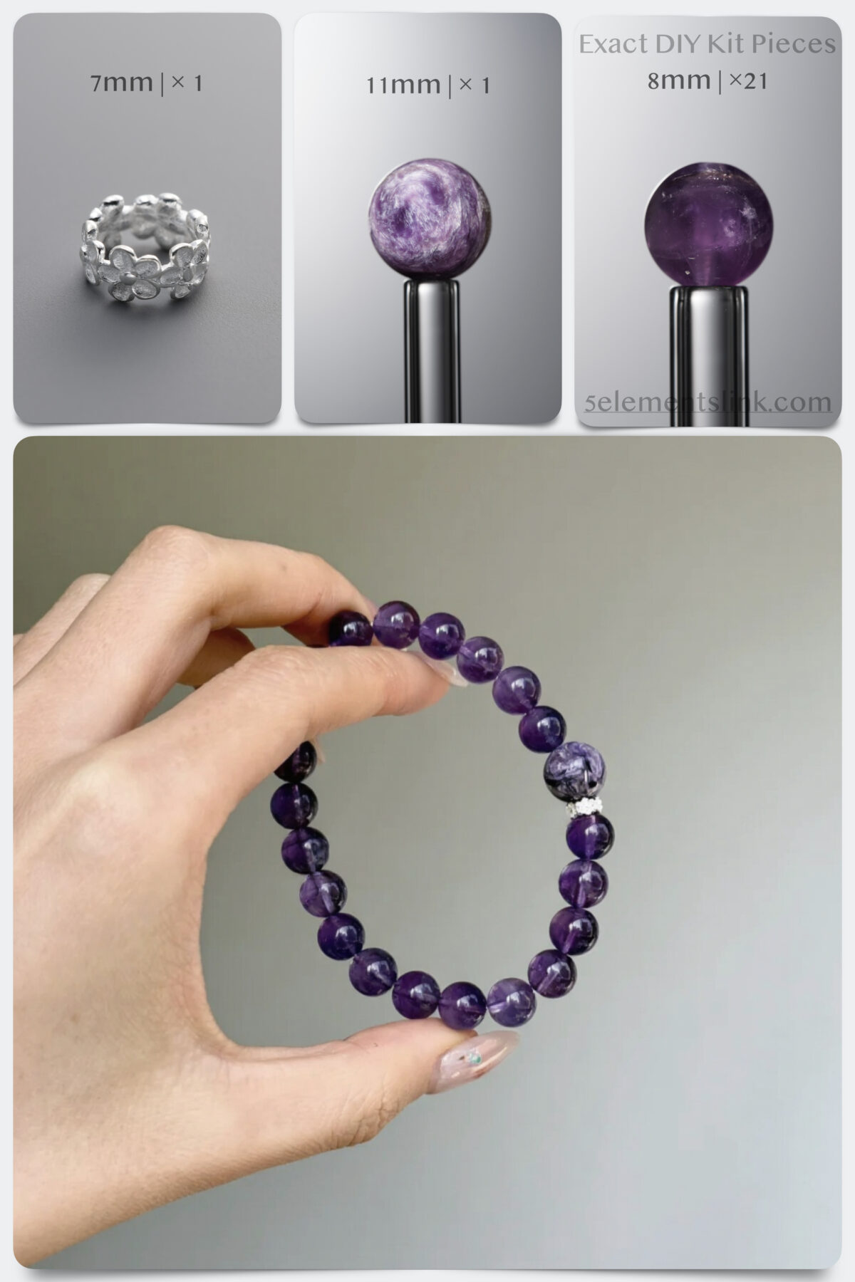 Natural Amethyst & Charoite Spiritual Blast DIY Bracelet Kit - Image 1