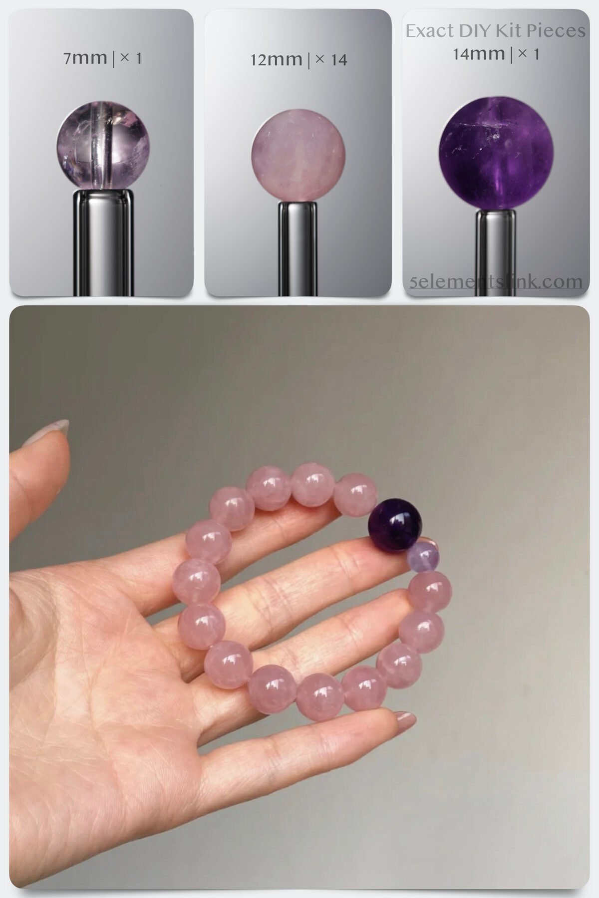 Natural Madagascar Rose Quartz & Amethyst Emotional Blast DIY Bracelet Kit - Image 1
