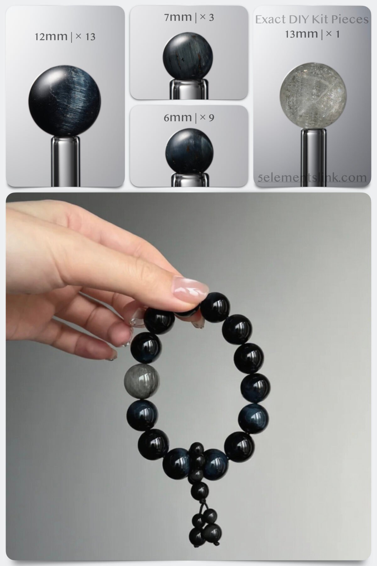 Natural Blue Tiger's Eye & Gray Rabbit Hair Insight DIY Bracelet Kit - Image 1