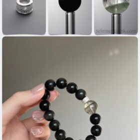 Natural Black Obsidian & Green Phantom Quartz Purification DIY Bracelet Kit