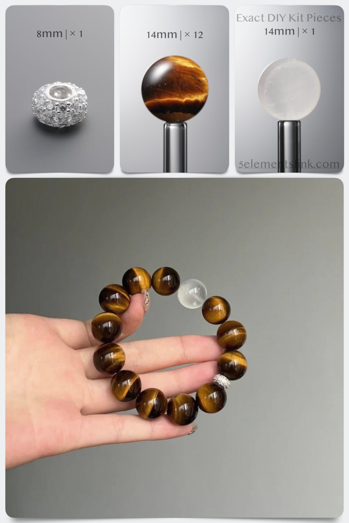Natural Yellow Tiger's Eye & Milky Quartz Grounding DIY Bracelet Kit - Image 1