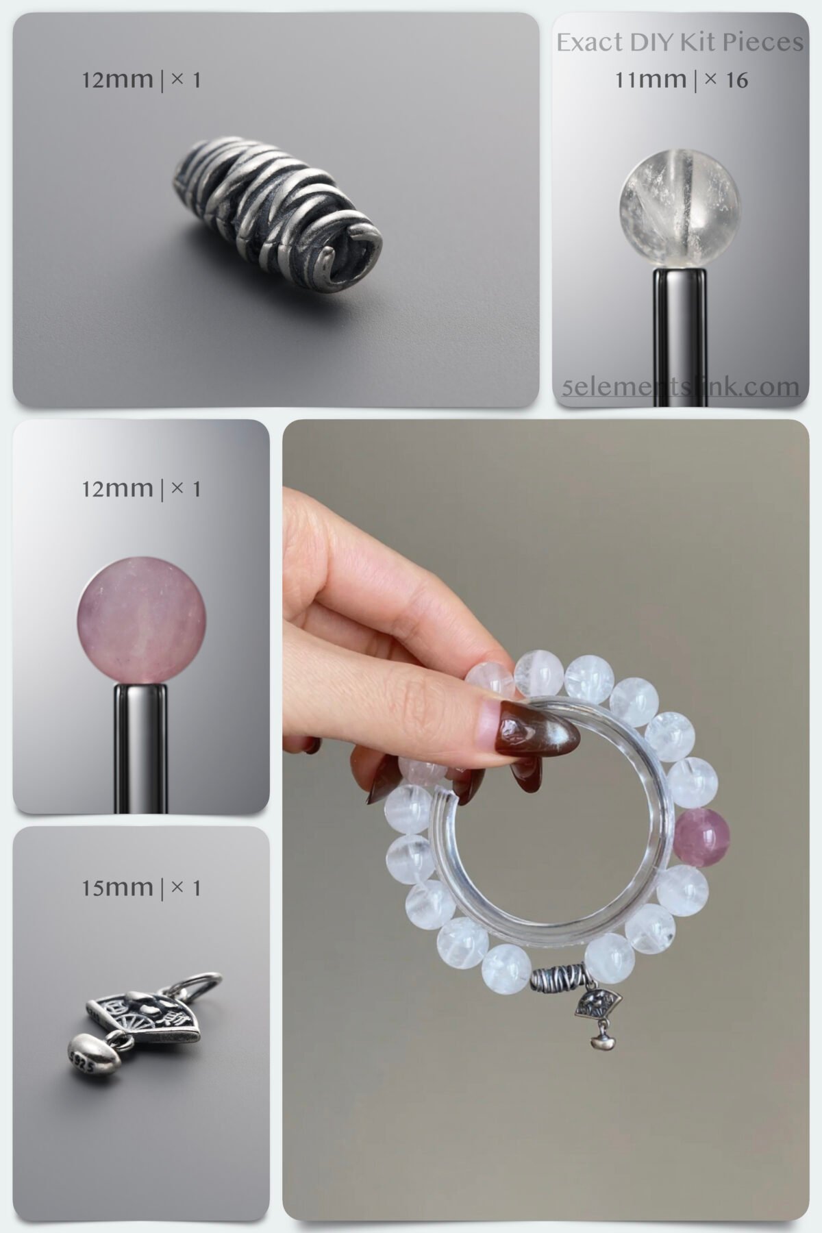 Natural White Phantom & Rose Quartz Creative Design DIY Bracelet Kit - Image 1