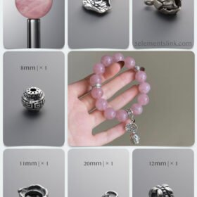 Natural 14mm Madagascar Rose Quartz & Botanical Silver Passion DIY Bracelet Kit