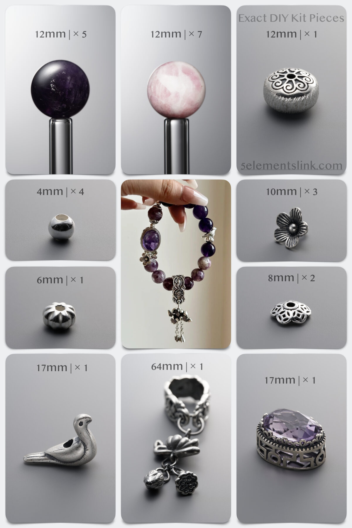 Natural Plum Blossom Tourmaline & Amethyst Secret Garden DIY Bracelet Kit - Image 1