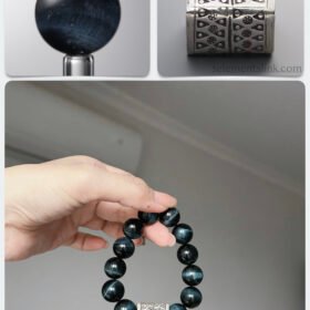 Natural 14mm Lightning Blue Tiger's Eye & Silver Monolith Power DIY Bracelet Kit