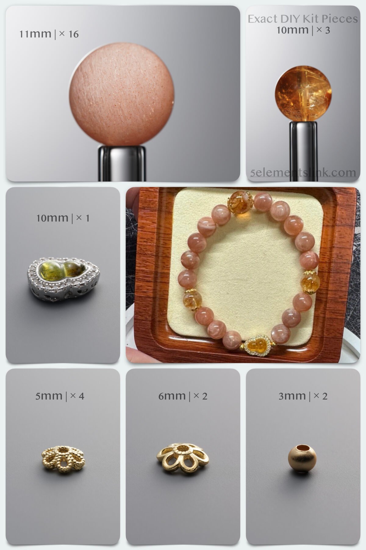 Natural Orange Moonstone & Yellow Quartz Golden Gourd Manifestation DIY Bracelet Kit - Image 1