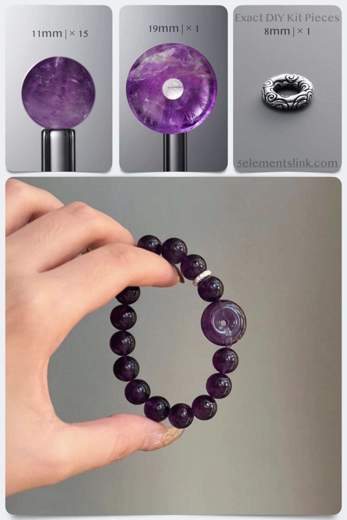 Natural Uruguayan Amethyst & Peace Buckle Wisdom DIY Bracelet Kit - Image 1