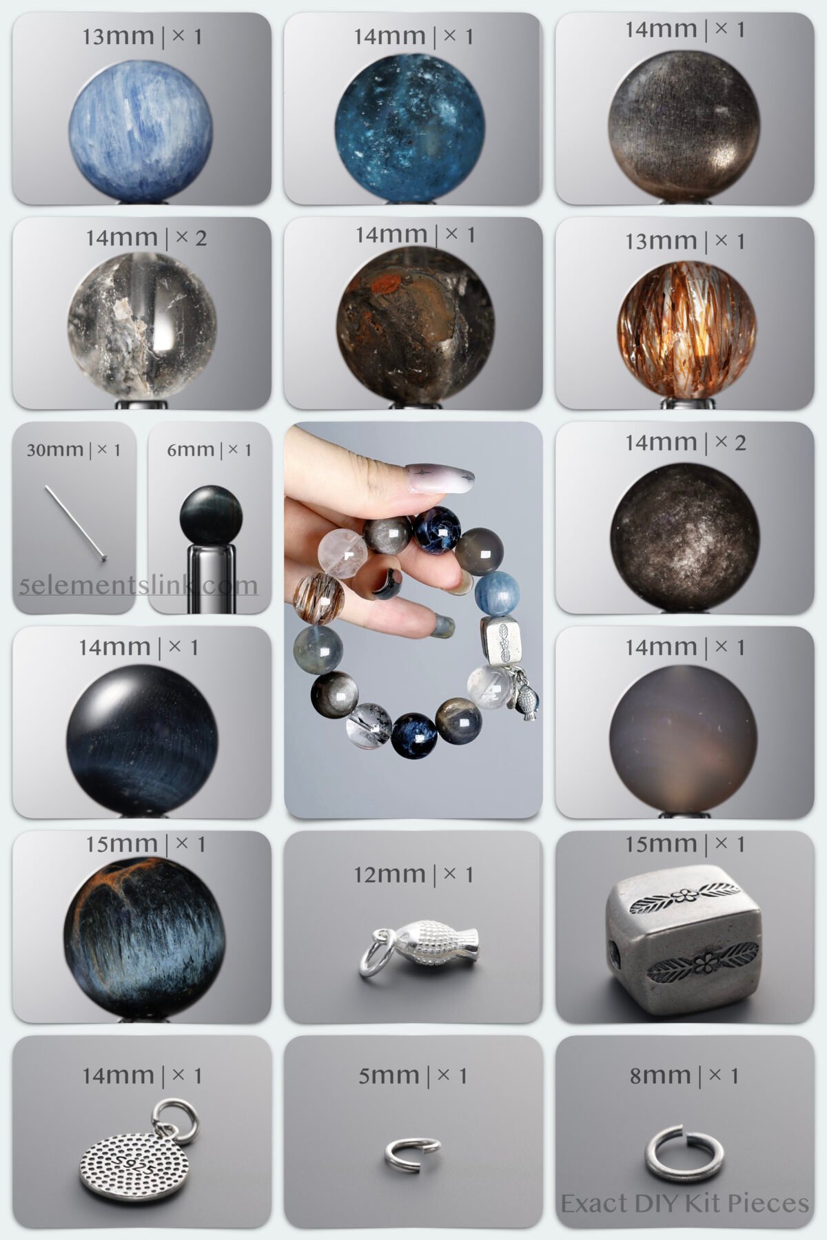 Natural Pietersite & Aquamarine Earth 2.0 Cosmic DIY Bracelet Kit - Image 1