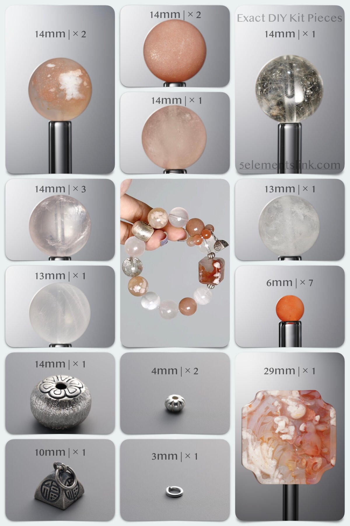 Natural Flower Agate & Morganite Gentle Power DIY Bracelet Kit - Image 1