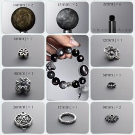 Natural Gray Jadeite & Golden Fortune Stone Wealth DIY Bracelet Kit