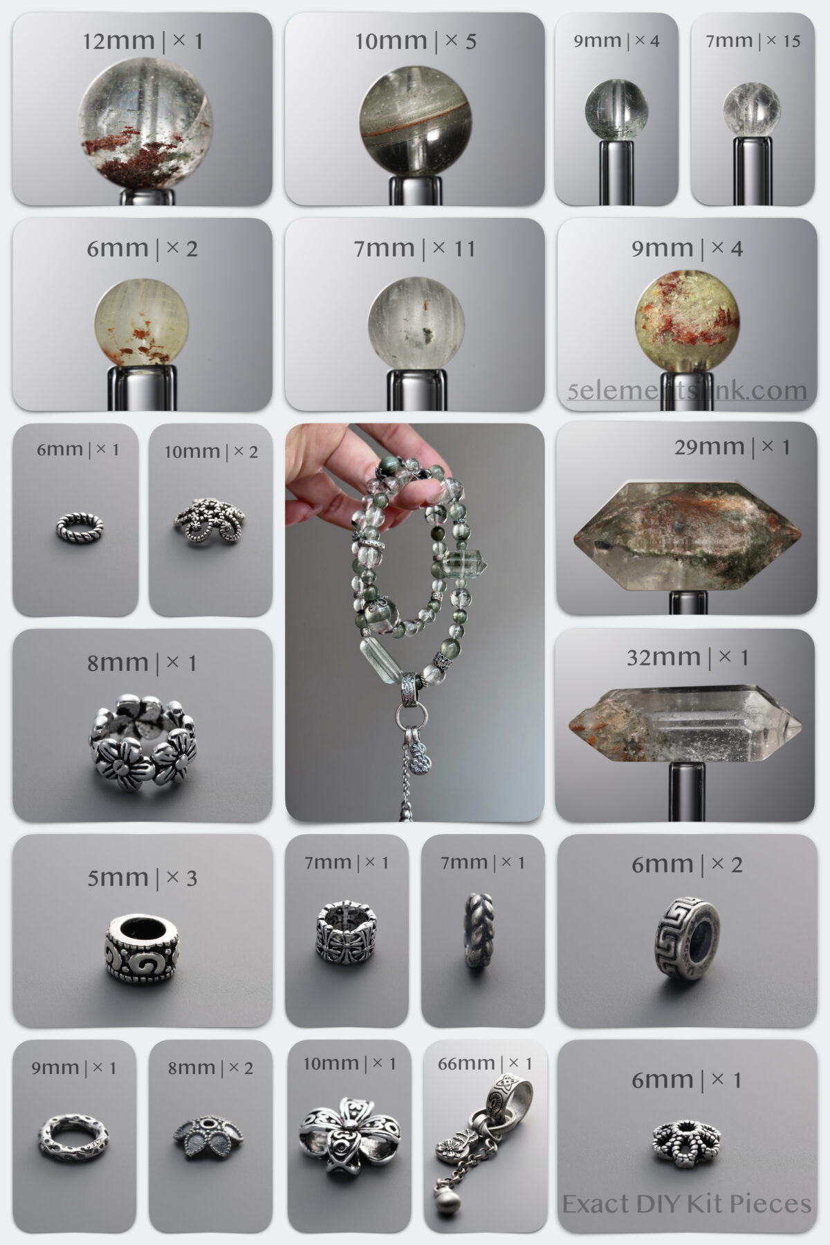 Natural Green Rabbit Hair & Phantom Quartz Career DIY Bracelet Kit - Image 1