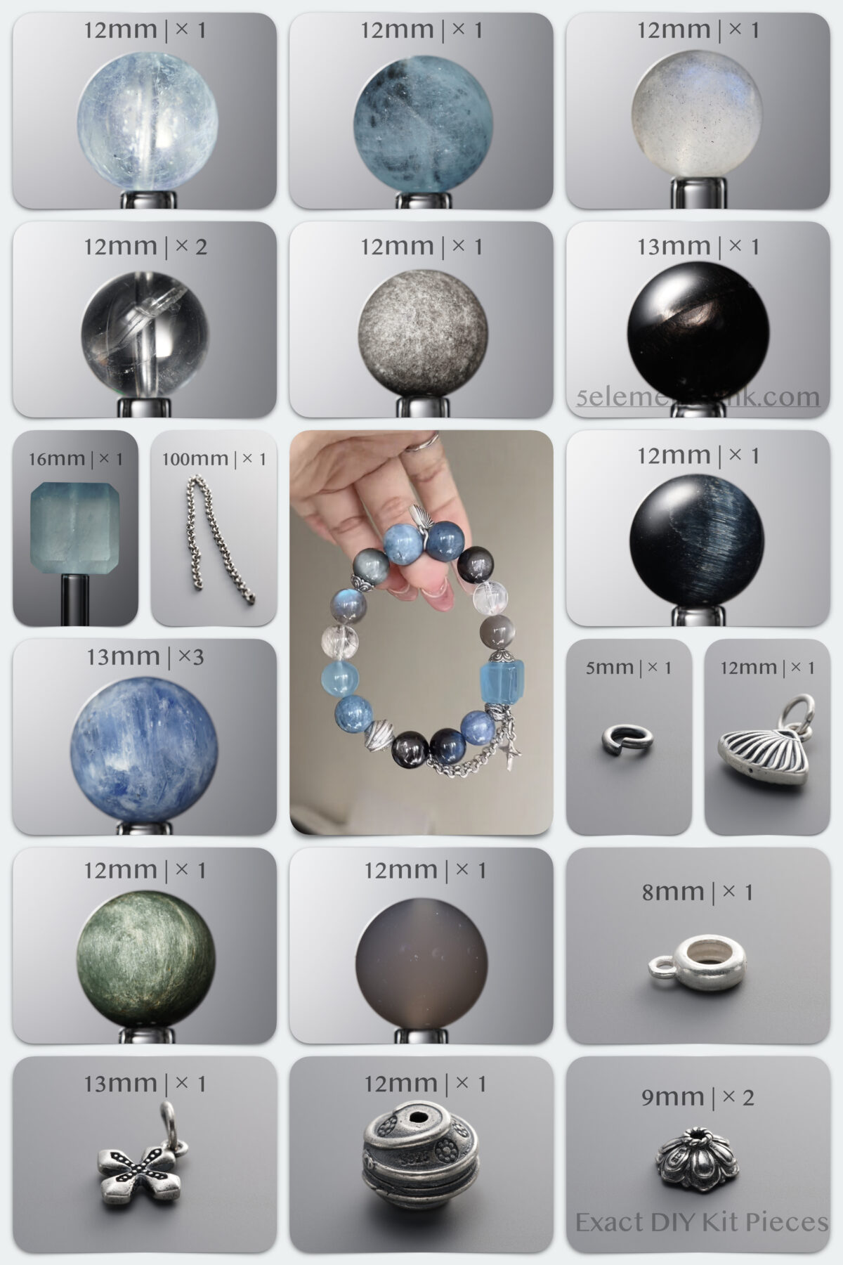 Natural Aquamarine & Golden Fortune Stone Destiny DIY Bracelet Kit - Image 1