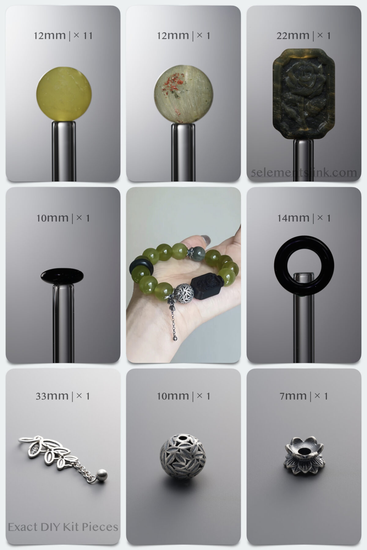 Natural Serpentine Jade & Black Agate Nature DIY Bracelet Kit - Image 1