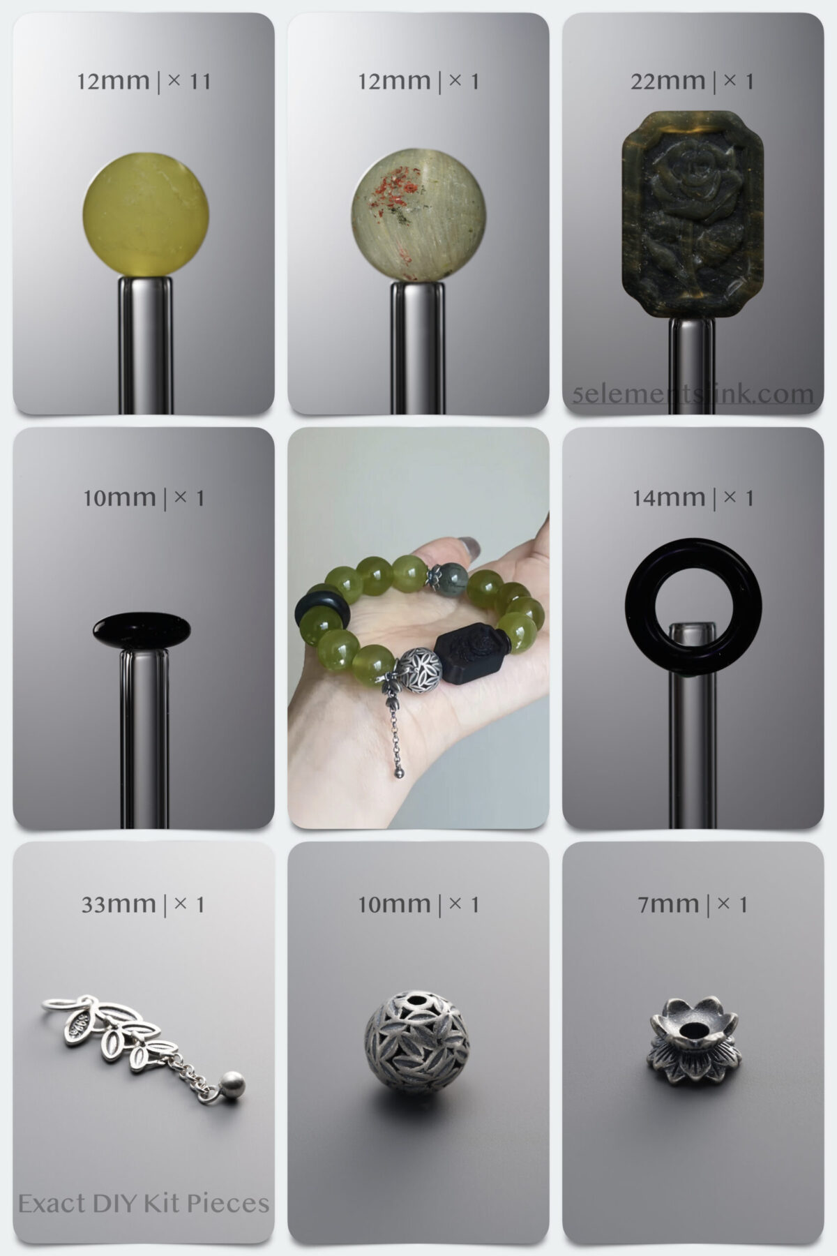 Natural Serpentine Jade & Black Agate Nature DIY Gemstone Bead Bracelet Kit - Image 2