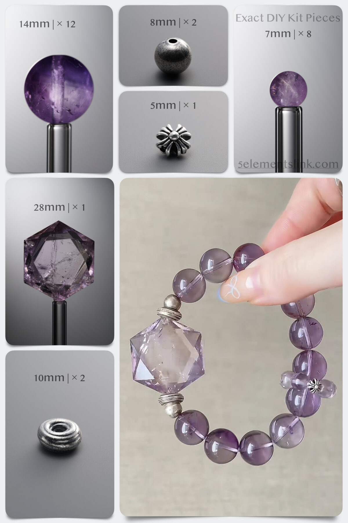 Natural Amethyst Hexagram Intuition DIY Bracelet Kit - Image 1