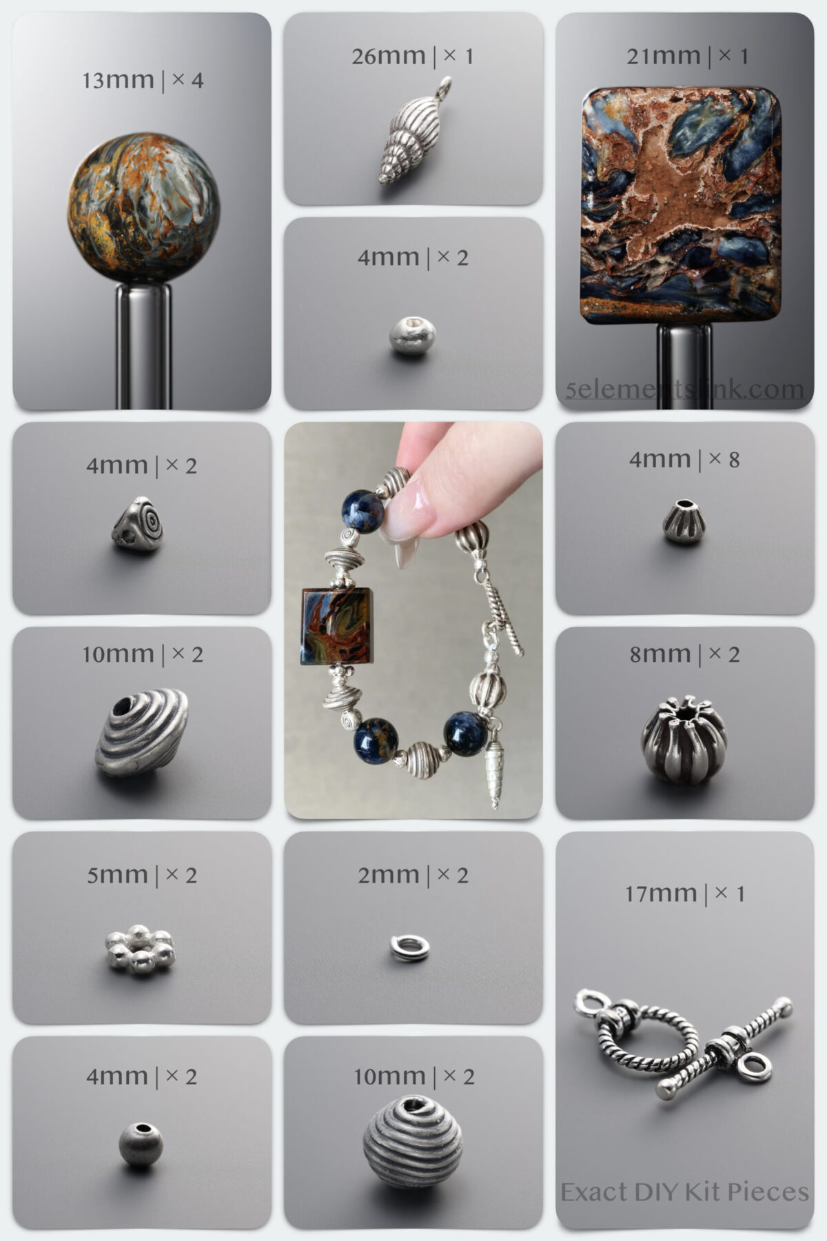 Natural Pietersite Tempest DIY Gemstone Bead Bracelet Kit - Image 2