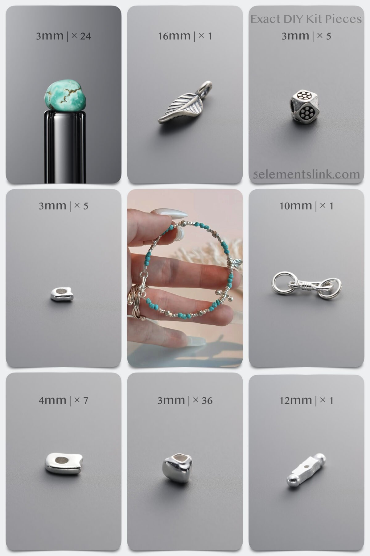 Natural Turquoise & Stardust Silver Healing DIY Bracelet Kit - Image 1