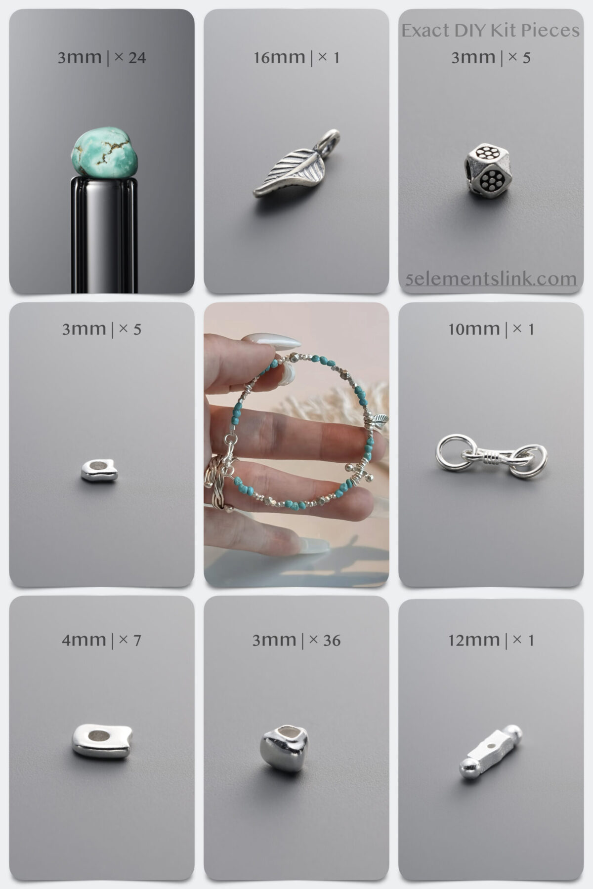 Natural Turquoise & Stardust Silver Healing DIY Gemstone Bead Bracelet Kit - Image 2