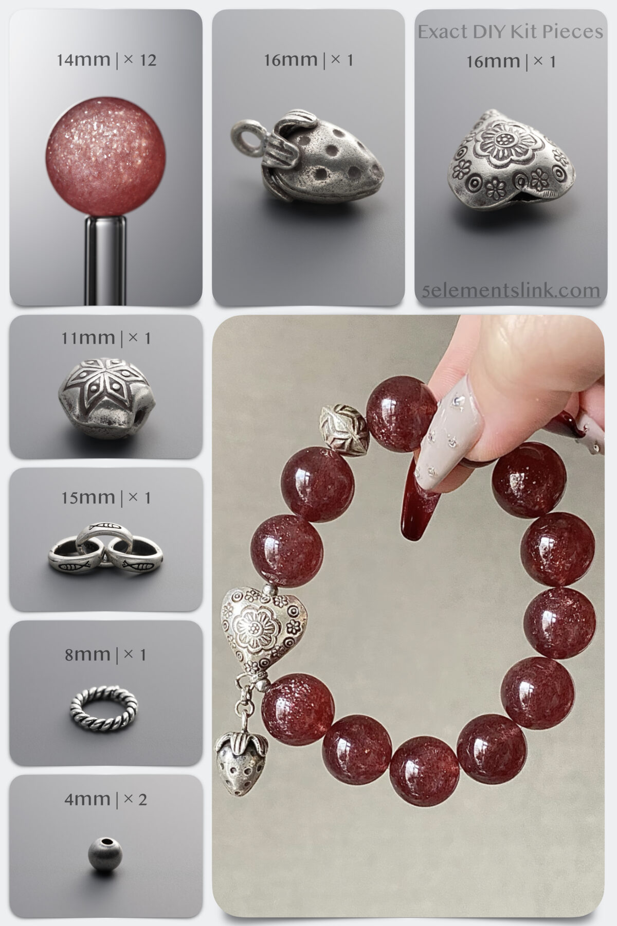 Natural Cherry Strawberry Quartz Romance DIY Bracelet Kit - Image 1