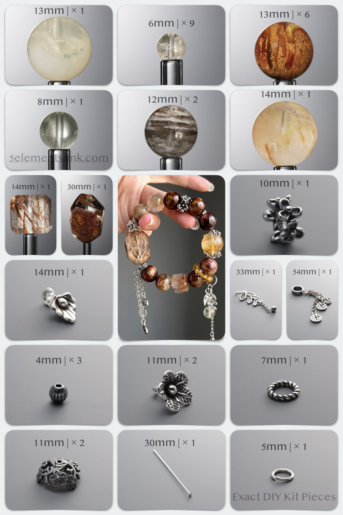 Natural Pietersite & Golden Quartz Wealth DIY Bracelet Kit - Image 1
