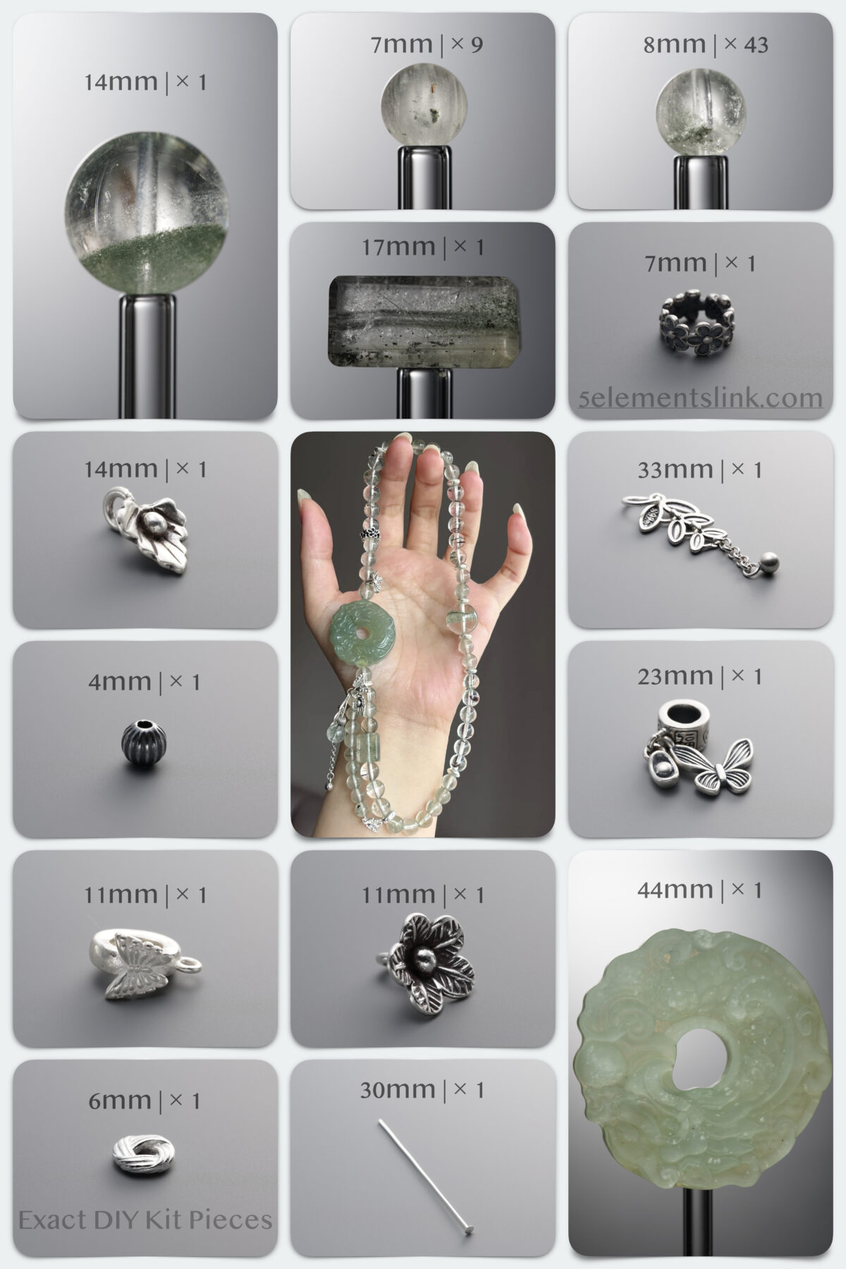Natural Serpentine Jade Dragon & Green Phantom DIY Bracelet Kit - Image 1