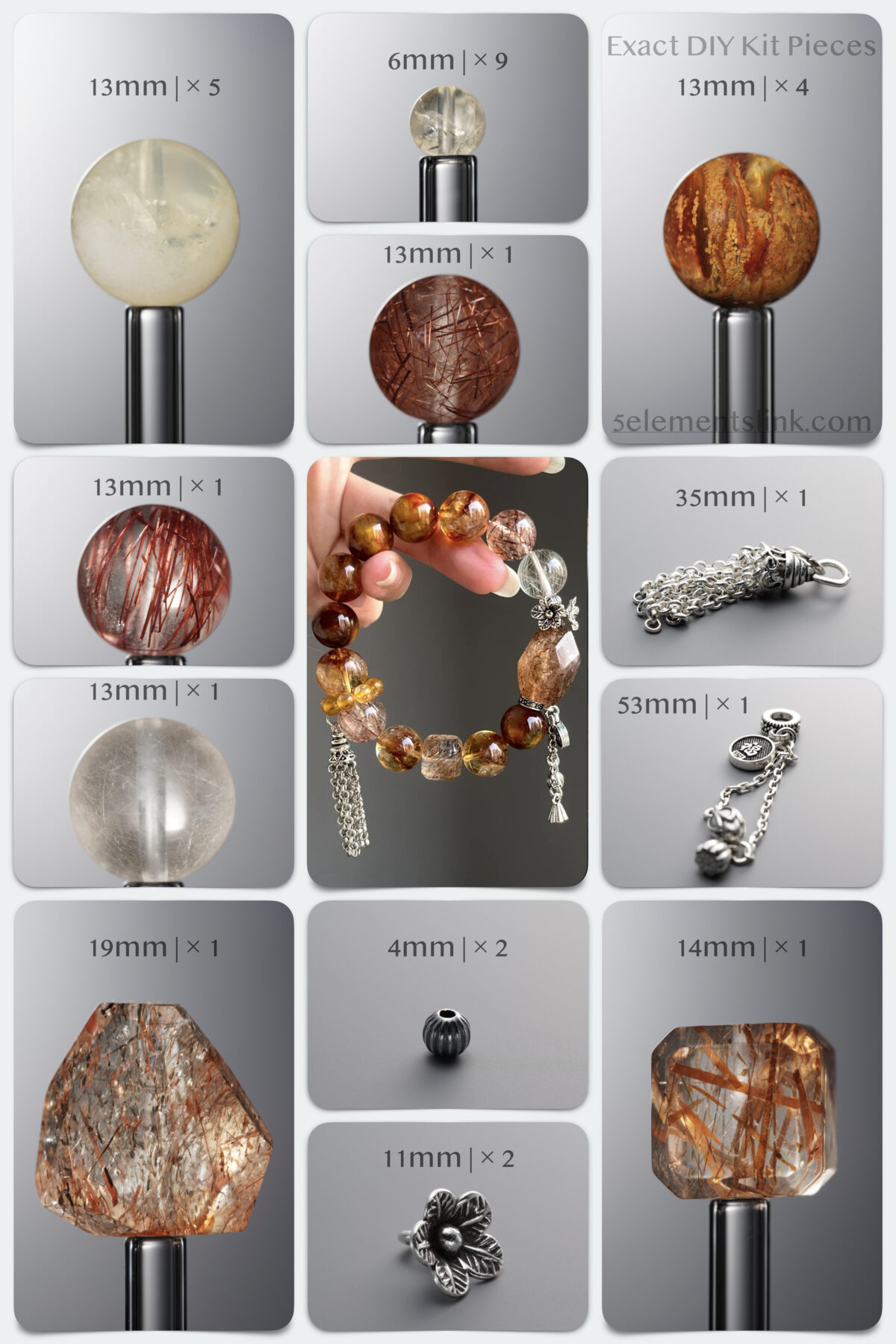 Natural Rutilated Quartz & Pietersite Manifestation DIY Bracelet Kit - Image 1
