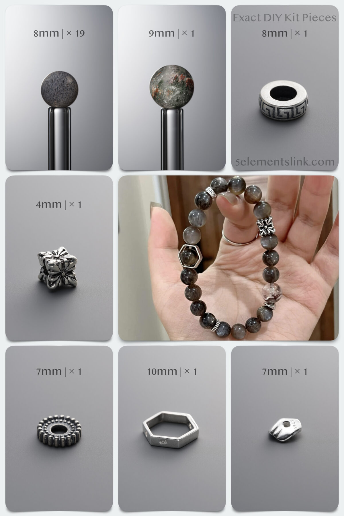 Natural Black Skeletal Quartz & Phantom DIY Bracelet Kit - Image 1