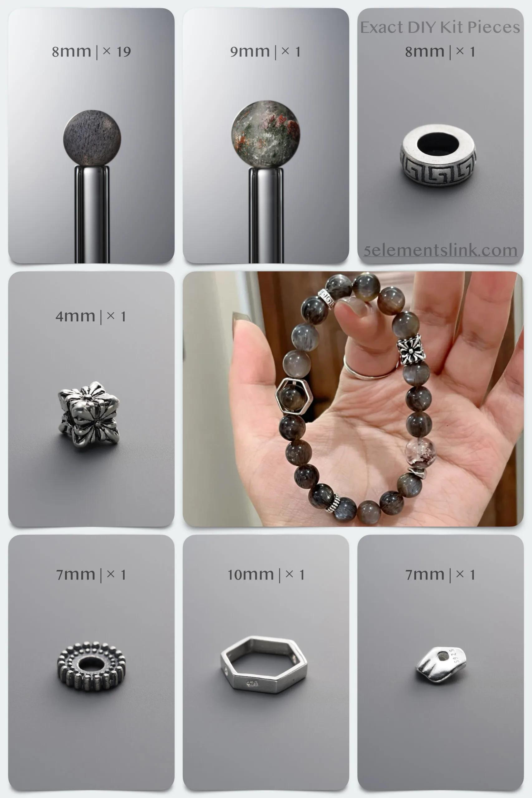 Natural Black Skeletal Quartz & Phantom DIY Gemstone Bead Bracelet Kit - Image 2