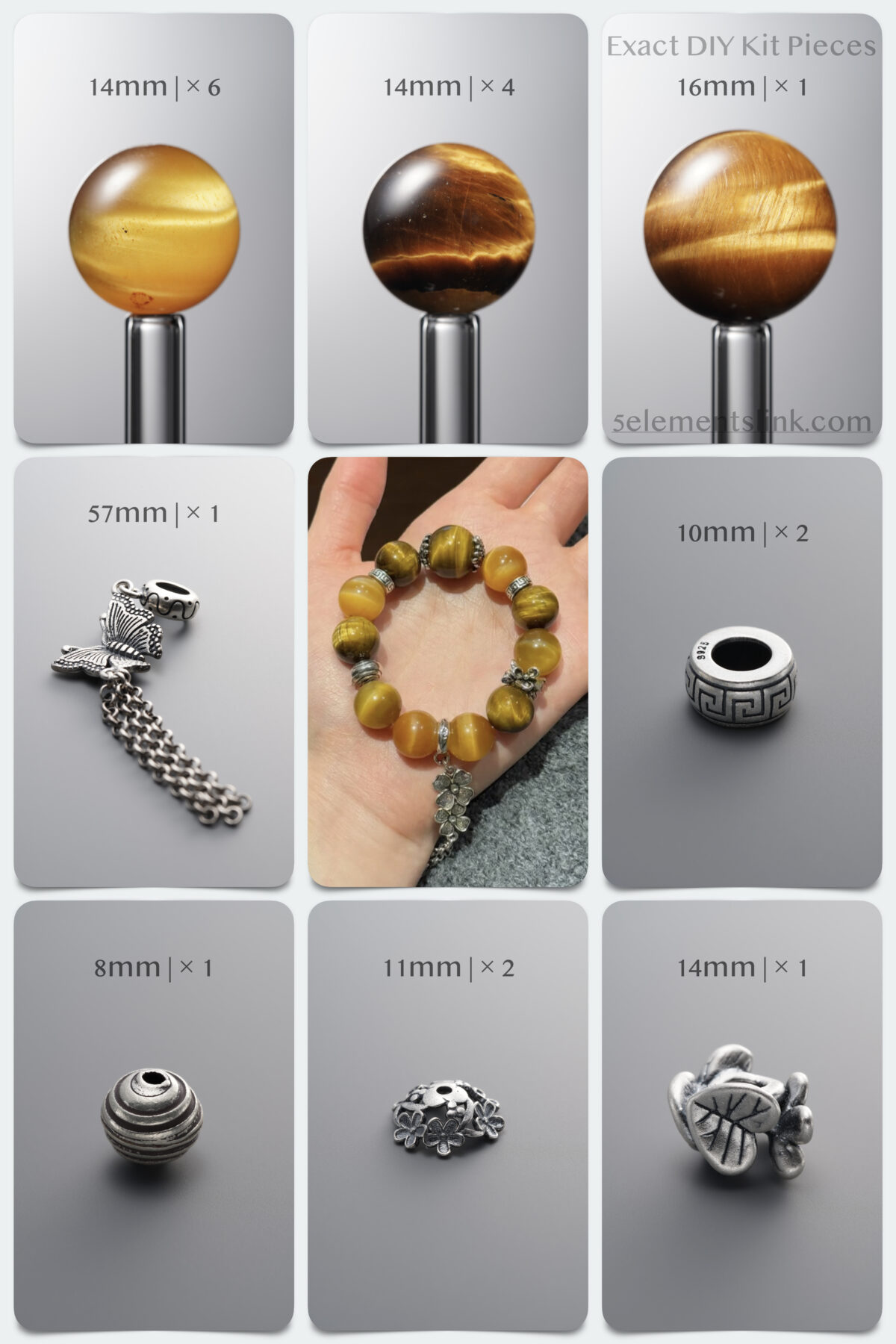 Natural Golden & Yellow Tiger’s Eye Courage DIY Bracelet Kit - Image 1