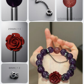 Natural Amethyst, Cinnabar Rose & Strawberry Quartz DIY Bracelet Kit