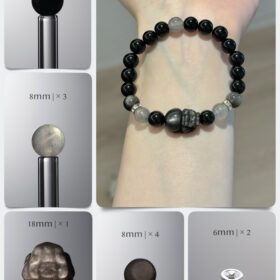 Natural Black & Silver Obsidian Gray Moonstone Pixiu DIY Bracelet Kit
