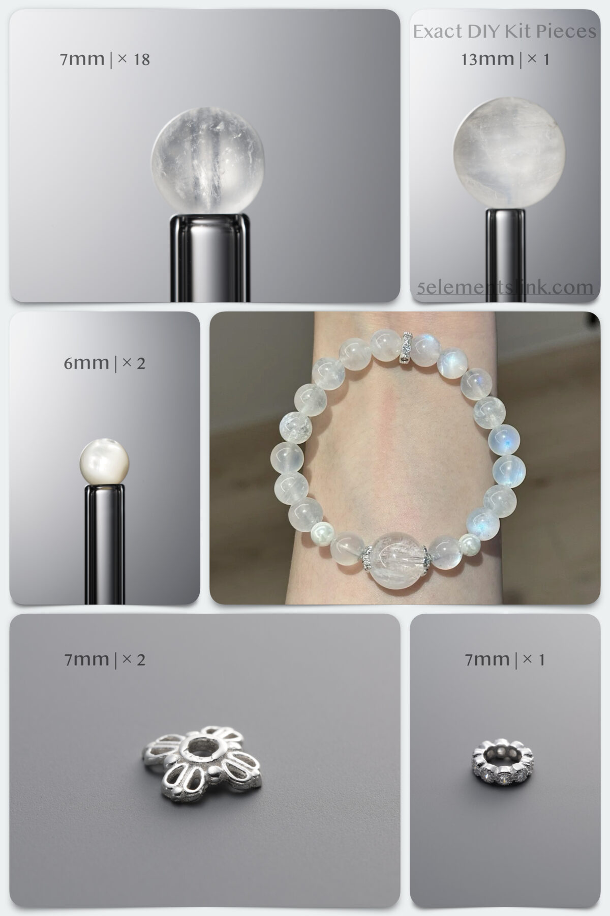 Natural Blue Moonstone & Mother of Pearl Healing DIY Bracelet Kit - Image 1