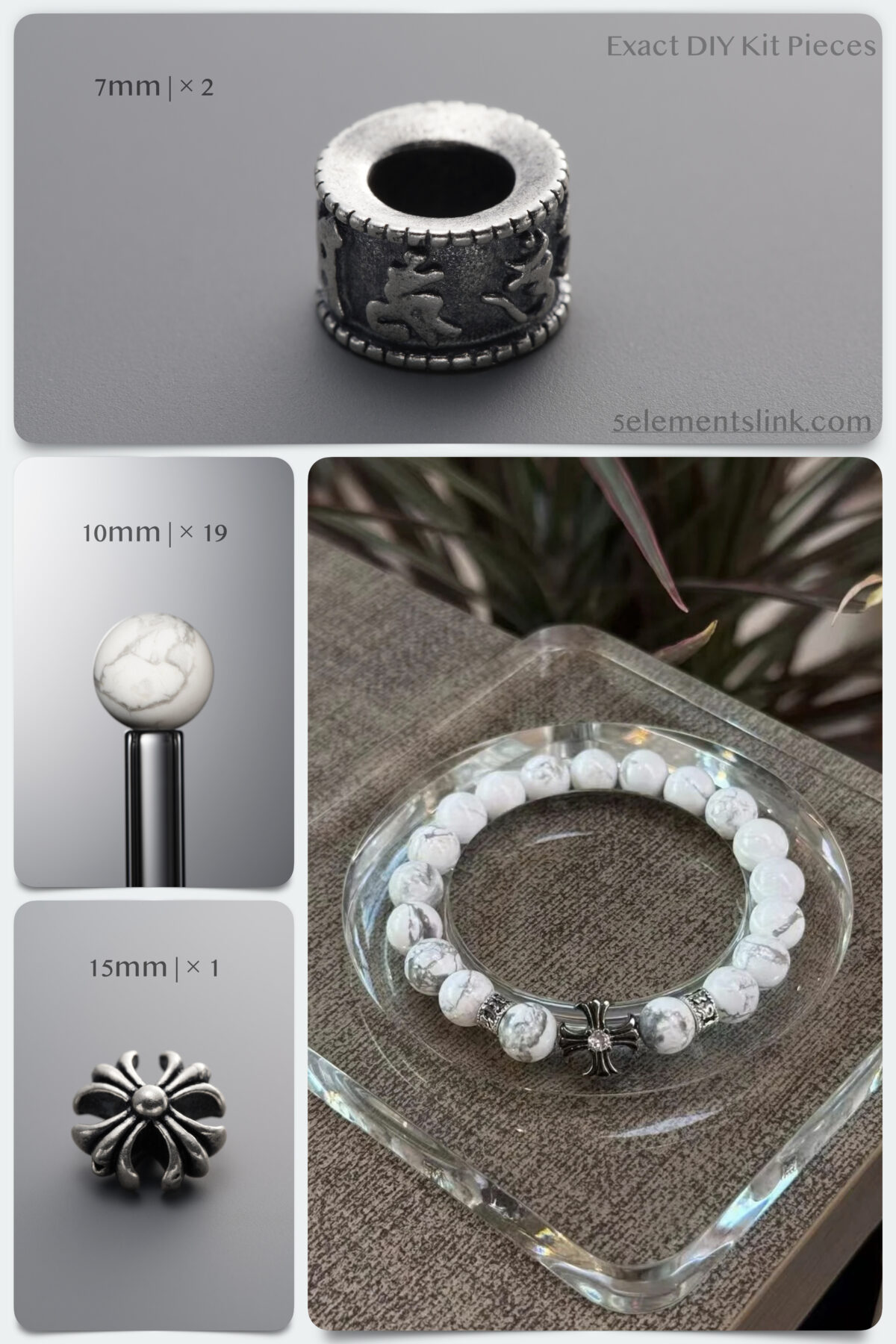 Natural Magnesite (White Turquoise) & Antiqued Cross DIY Bracelet Kit - Image 1