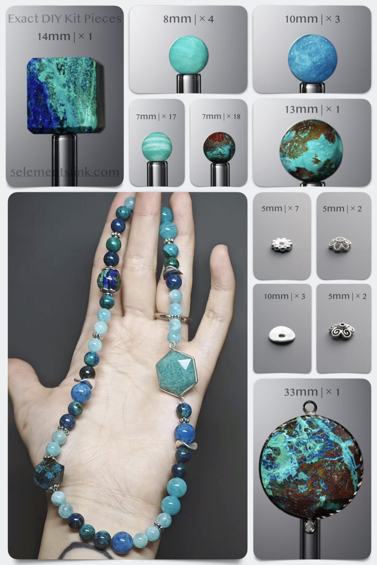 Natural Amazonite & Chrysocolla Phoenix Geometric Circuit DIY Gemstone Bead Bracelet Kit - Image 2