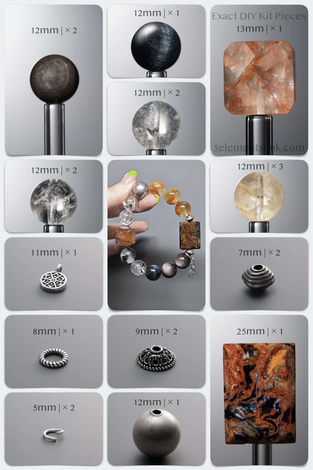 Natural Pietersite & Yellow Fire Quartz Awakening DIY Bracelet Kit - Image 1