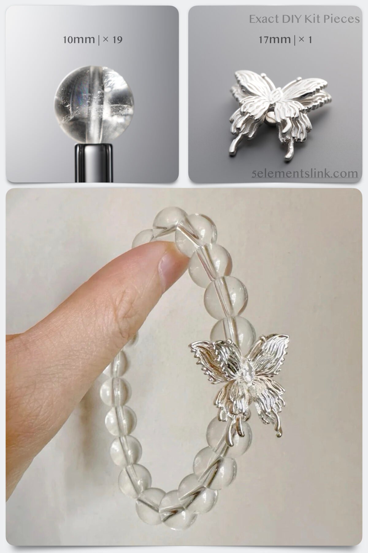 Natural Clear Quartz & Silver Butterfly Transformation DIY Bracelet Kit - Image 1