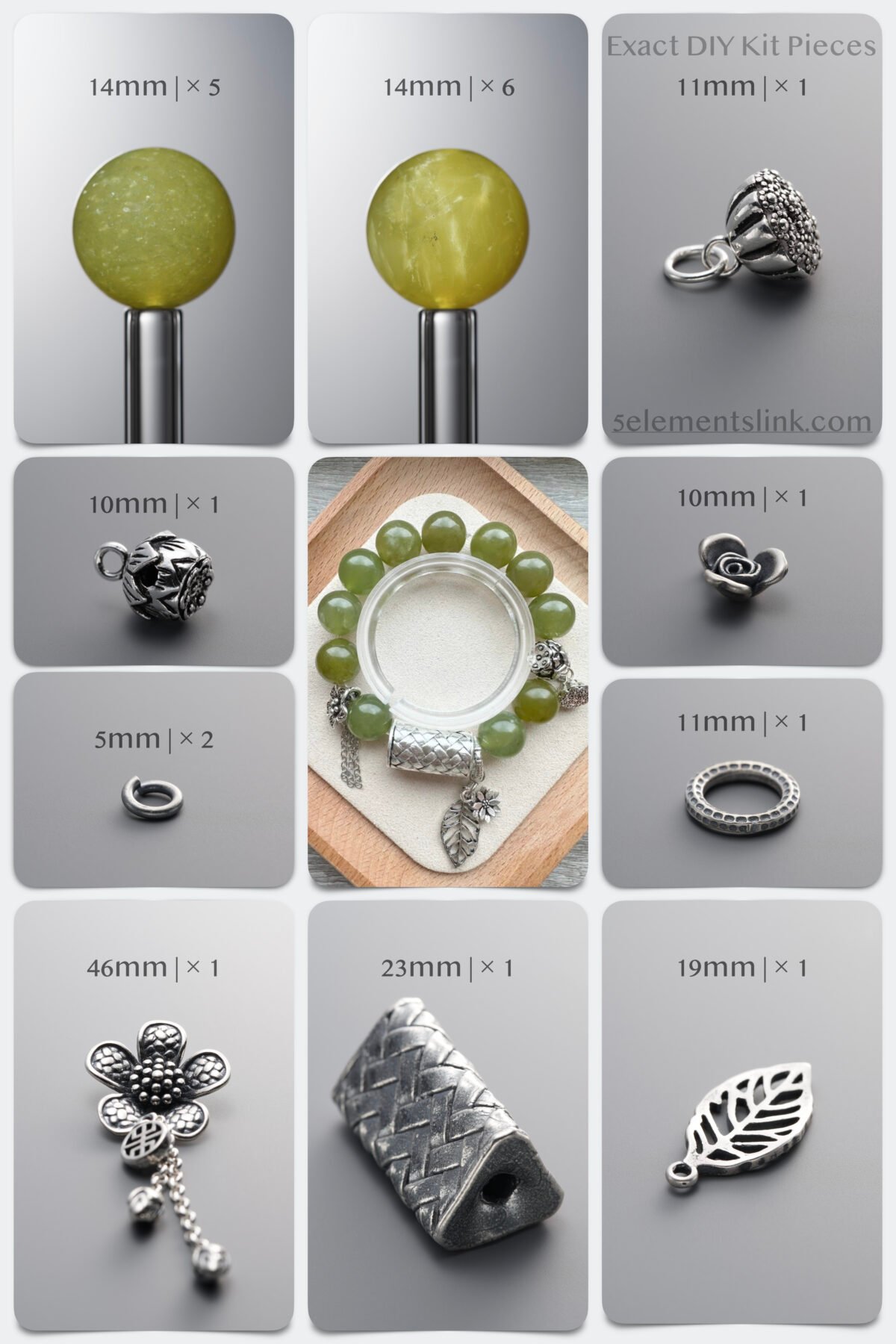 Natural Serpentine Jade & Silver Resonant DIY Bracelet Kit - Image 1