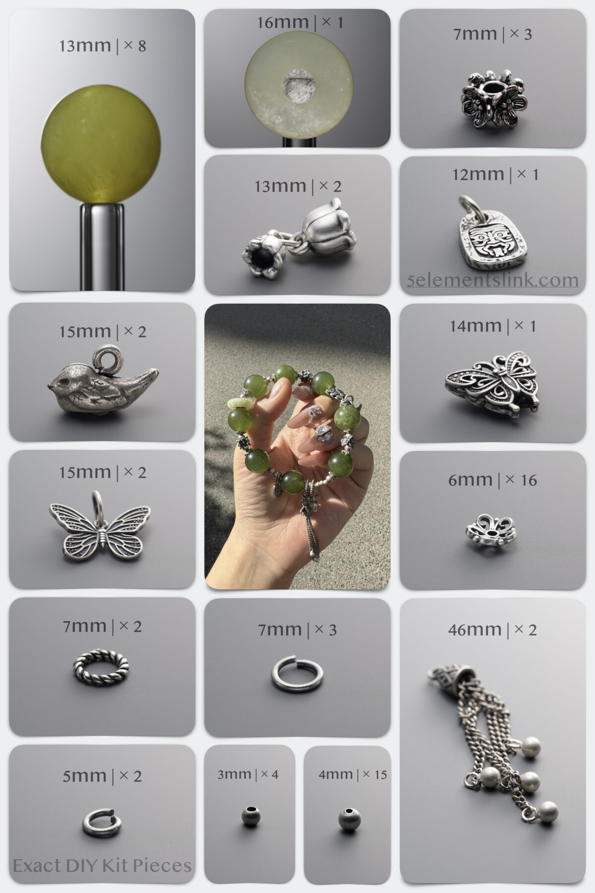 Natural Serpentine & Hetian Jade Rural Awakening DIY Bracelet Kit - Image 1