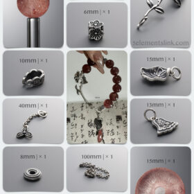 Natural Strawberry Quartz & Silver Rose Love DIY Bracelet Kit